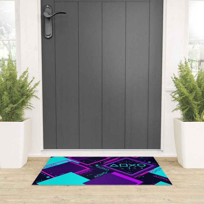 Neon Geometric Vaporwave Welcome Mat Gallery Image 3
