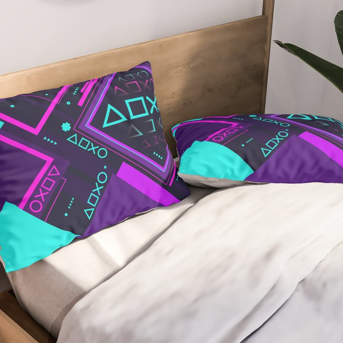 Neon Geometric Vaporwave Pillow Sham Gallery Image 2
