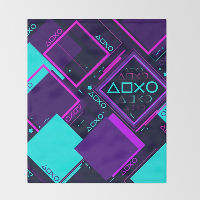 Neon Geometric Vaporwave Throw Blanket Gallery Image 2