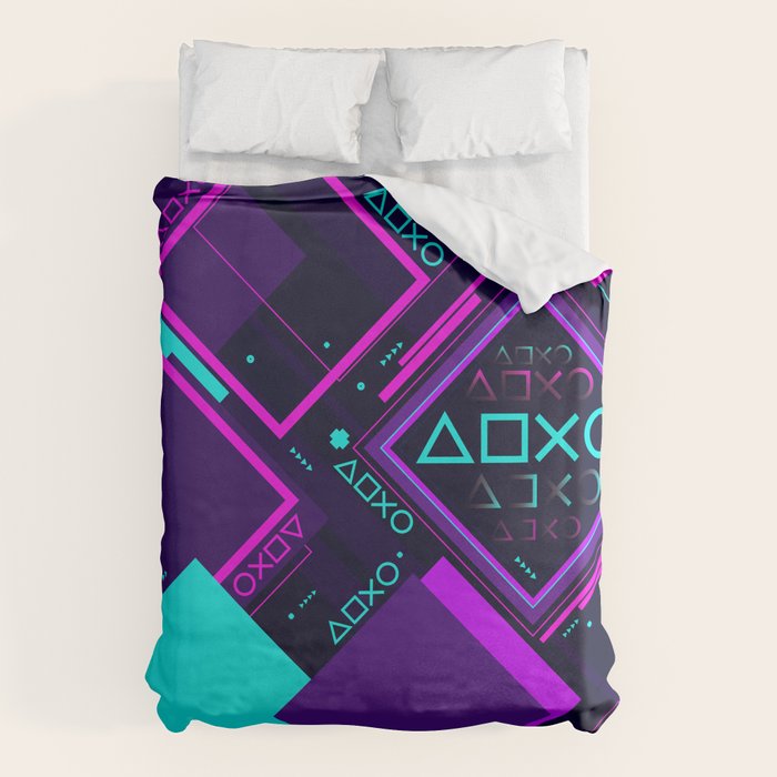 Neon Geometric Vaporwave Duvet Cover