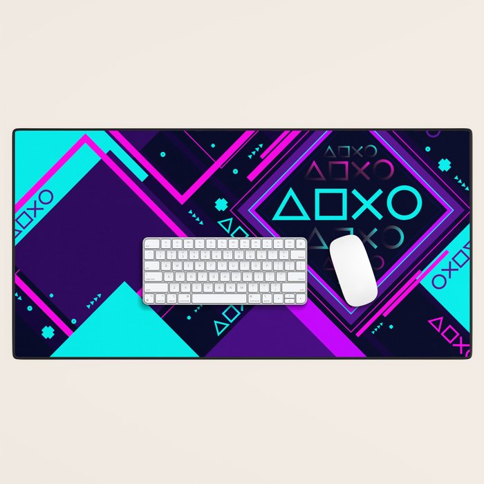 Neon Geometric Vaporwave Desk Mat Gallery Image 1