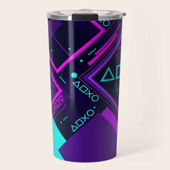 Neon Geometric Vaporwave Travel Mug Gallery Image 1
