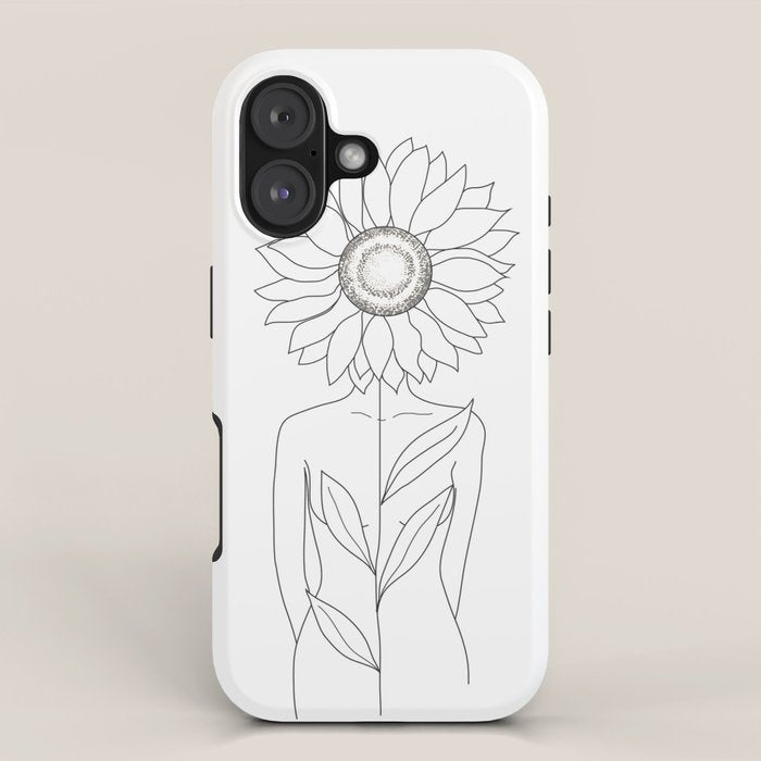 Minimalistic Line Art of Woman with Sunflower iPhone Case Gallery Image 1