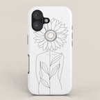 Minimalistic Line Art of Woman with Sunflower iPhone Case Gallery Image 1
