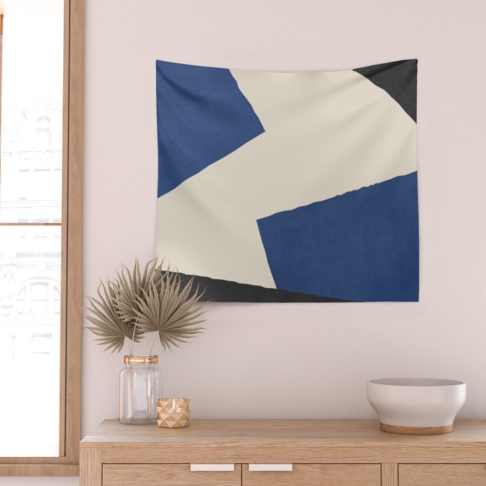 Graphic Edge Shapes - Bleu Navy Wall Tapestry Gallery Image 2