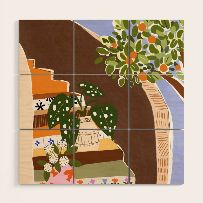 Orange Tree Blue Sky Wood Wall Art Gallery Image 1