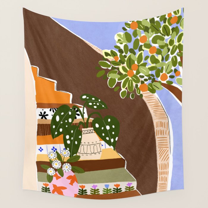 Orange Tree Blue Sky Wall Tapestry Gallery Image 4