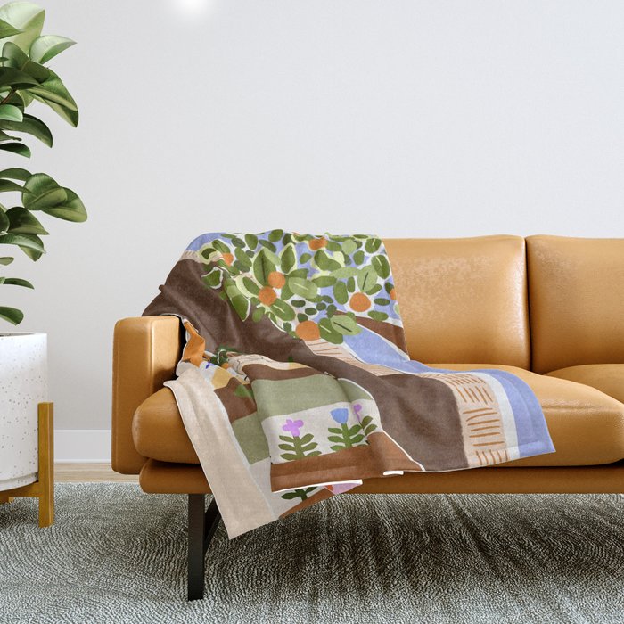 Orange Tree Blue Sky Throw Blanket Gallery Image 1