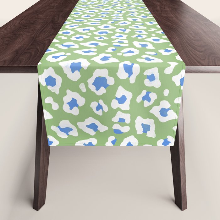 Dopamine Decor Leopard Print Blue And Green Table Runner Gallery Image 1