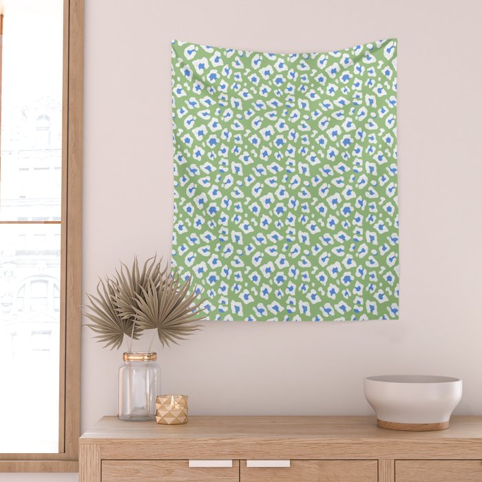 Dopamine Decor Leopard Print Blue And Green Wall Tapestry Gallery Image 2