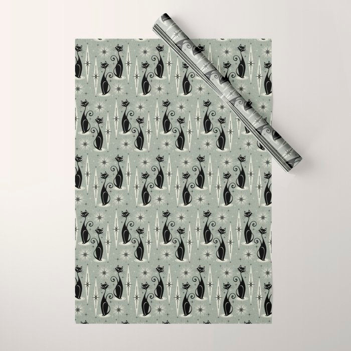 Mid Century Meow Retro Atomic Cats - Gray Wrapping Paper Gallery Image 1