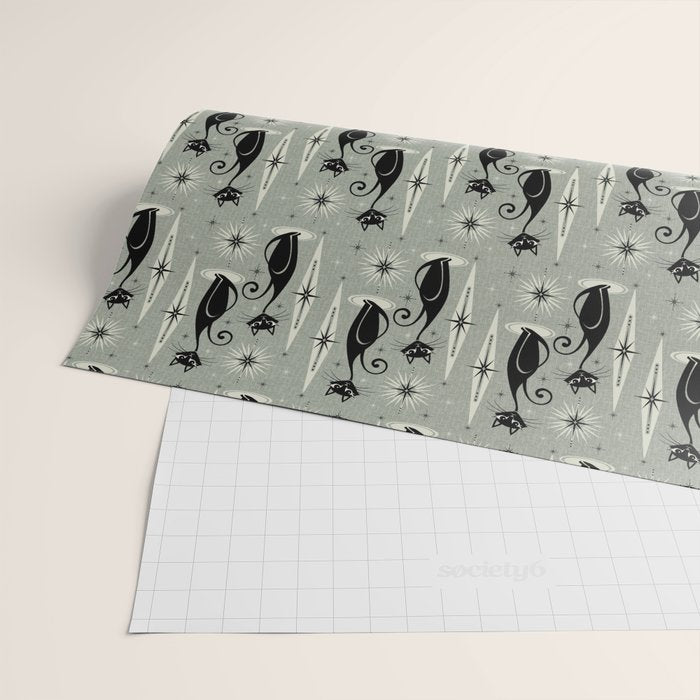 Mid Century Meow Retro Atomic Cats - Gray Wrapping Paper Gallery Image 2