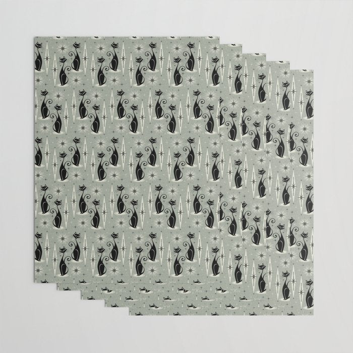 Mid Century Meow Retro Atomic Cats - Gray Wrapping Paper Gallery Image 3