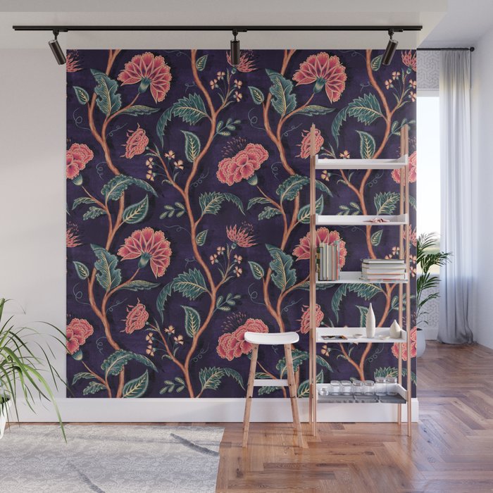 Indienne Vine - Deep Coral  Wall Mural Gallery Image 1
