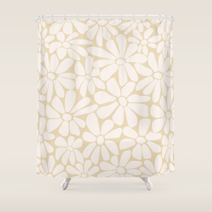 Retro Floral Neutral - Off-White and Beige Shower Curtain Gallery Image 1