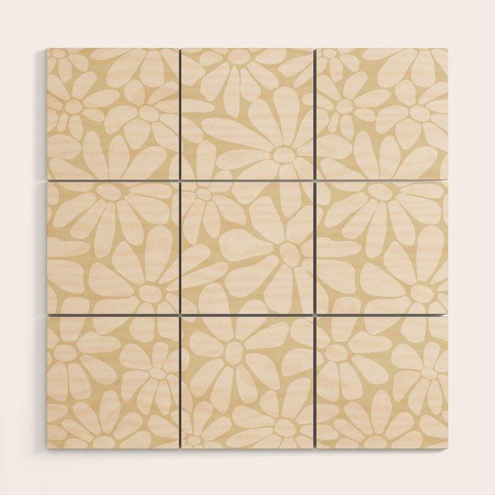 Retro Floral Neutral - Off-White and Beige Wood Wall Art Gallery Image 1