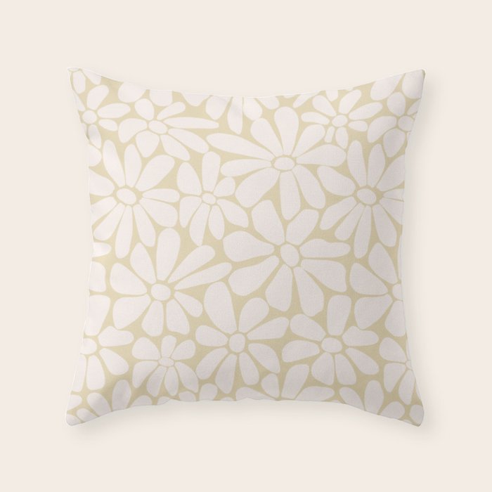 Retro Floral Neutral - Off-White and Beige Throw Pillow Gallery Image 6