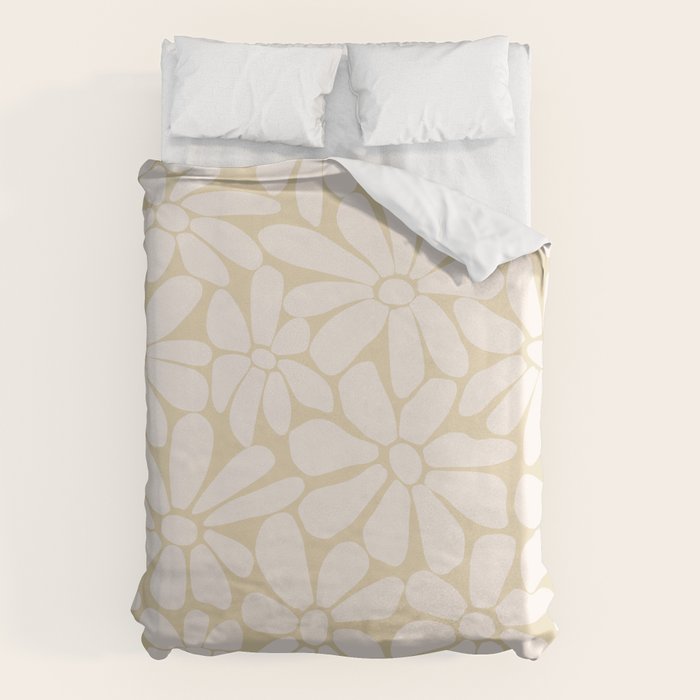 Retro Floral Neutral - Off-White and Beige Duvet Cover Gallery Image 1
