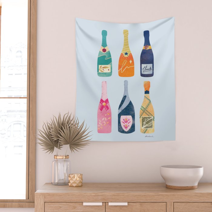 Champagne Bottles - Blue Ver. Wall Tapestry Gallery Image 2