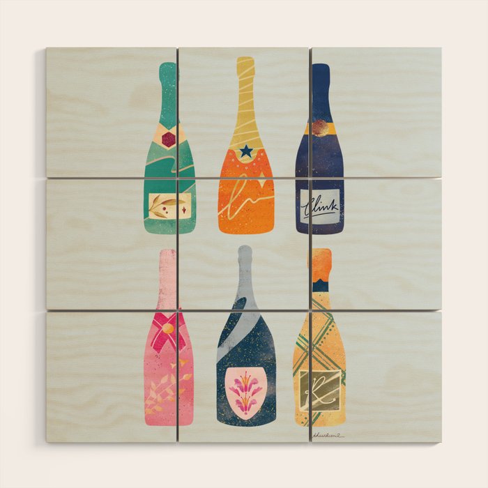 Champagne Bottles - Blue Ver. Wood Wall Art Gallery Image 1