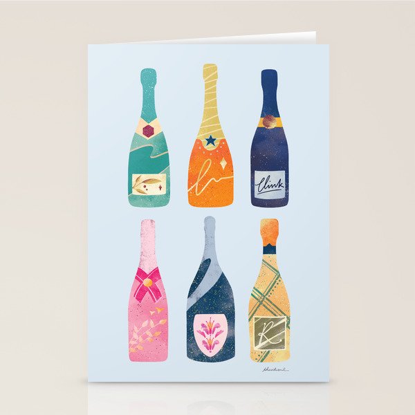 Champagne Bottles - Blue Ver. Stationery Card Gallery Image 1