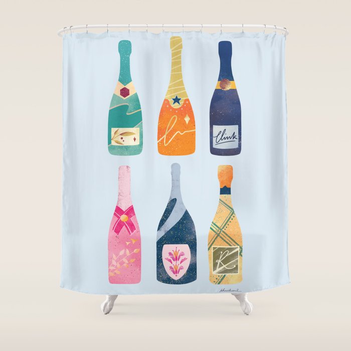 Champagne Bottles - Blue Ver. Shower Curtain Gallery Image 1