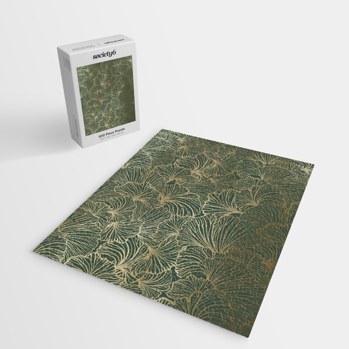 Decorative Nature Pattern, Floral Prints, Green and Gold Jigsaw Puzzle Gallery Image 2