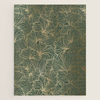 Decorative Nature Pattern, Floral Prints, Green and Gold Jigsaw Puzzle Gallery Image 1