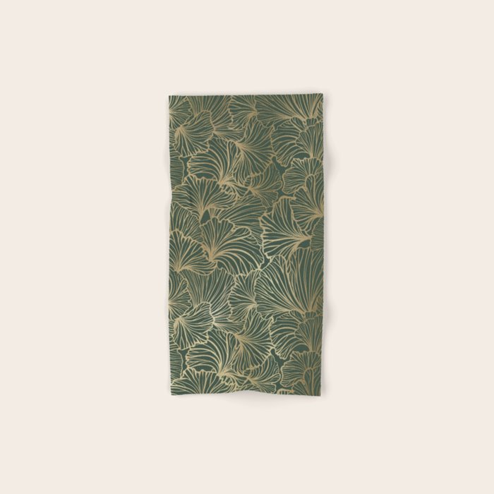 Decorative Nature Pattern, Floral Prints, Green and Gold Bath Towel Gallery Image 1