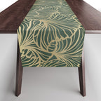 Decorative Nature Pattern, Floral Prints, Green and Gold Table Runner Gallery Image 1