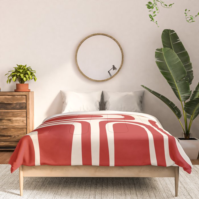 Palm Springs Retro Mid-Century Modern Abstract Minimalist Pattern Red and Almond Cream Comforter Gallery Image 3