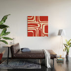 Palm Springs Retro Mid-Century Modern Abstract Minimalist Pattern Red and Almond Cream Wood Wall Art Gallery Image 2