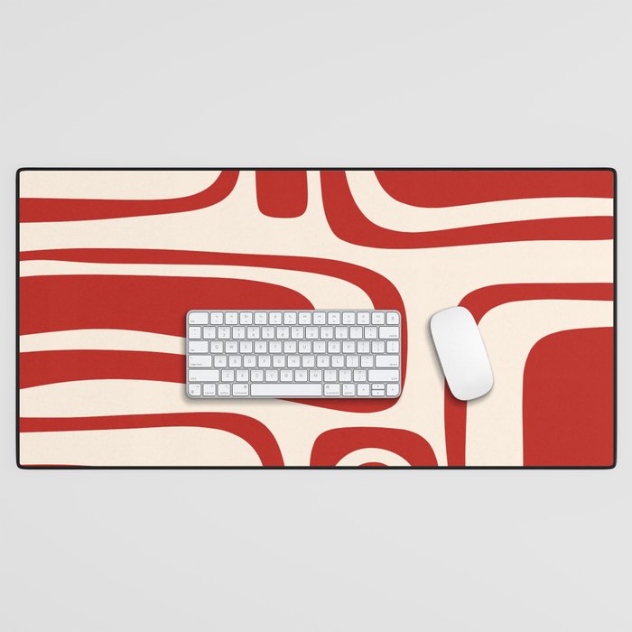 Palm Springs Retro Mid-Century Modern Abstract Minimalist Pattern Red and Almond Cream Desk Mat Gallery Image 1