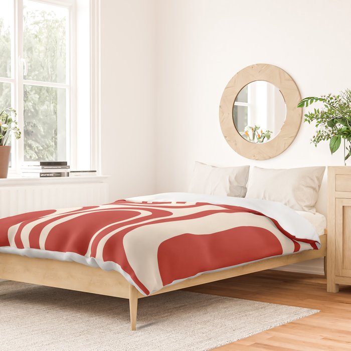 Palm Springs Retro Mid-Century Modern Abstract Minimalist Pattern Red and Almond Cream Duvet Cover Gallery Image 2