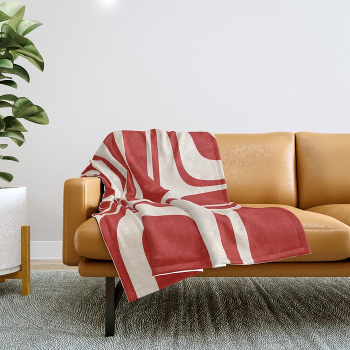 Palm Springs Retro Mid-Century Modern Abstract Minimalist Pattern Red and Almond Cream Throw Blanket Gallery Image 1