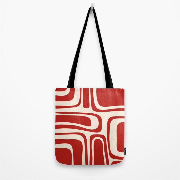 Palm Springs Retro Mid-Century Modern Abstract Minimalist Pattern Red and Almond Cream Tote Bag Gallery Image 2