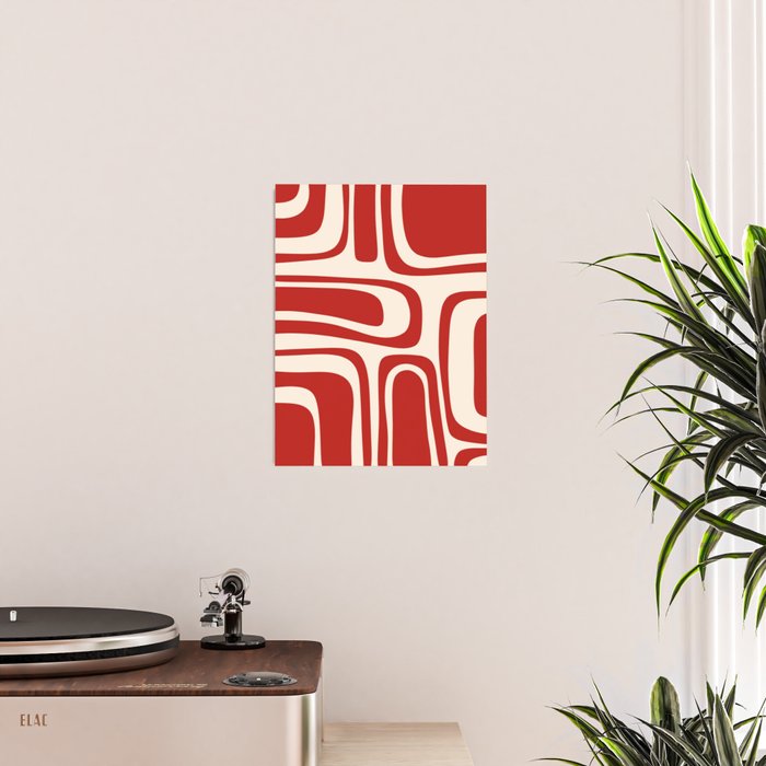 Palm Springs Retro Mid-Century Modern Abstract Minimalist Pattern Red and Almond Cream Poster Gallery Image 2