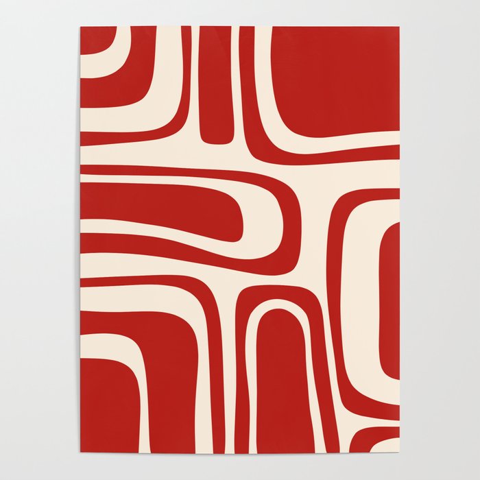 Palm Springs Retro Mid-Century Modern Abstract Minimalist Pattern Red and Almond Cream Poster Gallery Image 1