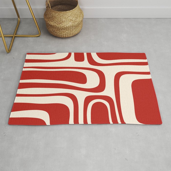 Palm Springs Retro Mid-Century Modern Abstract Minimalist Pattern Red and Almond Cream Rug Gallery Image 1