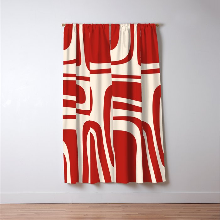 Palm Springs Retro Mid-Century Modern Abstract Minimalist Pattern Red and Almond Cream Window Curtain Gallery Image 3