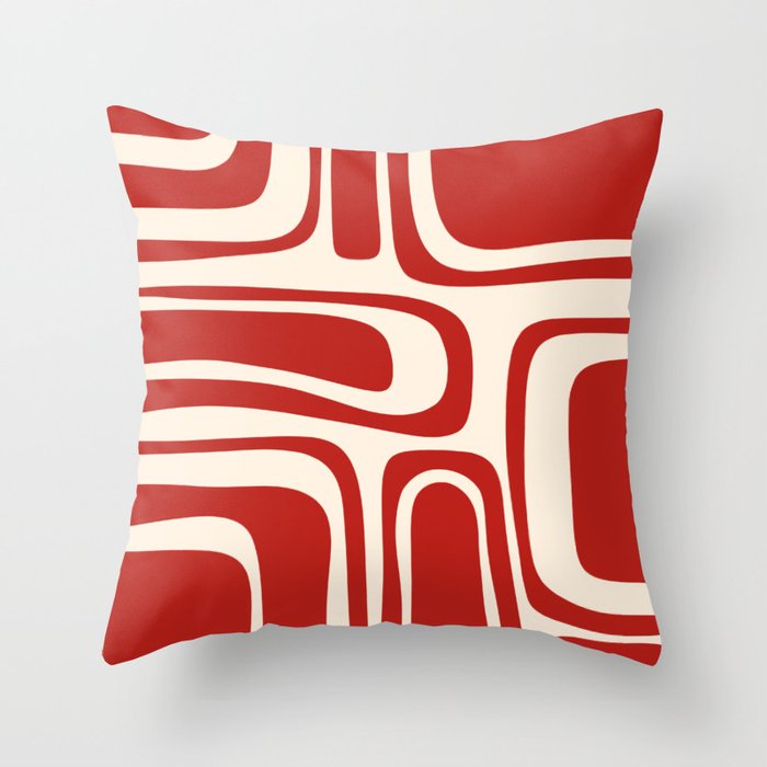 Palm Springs Retro Mid-Century Modern Abstract Minimalist Pattern Red and Almond Cream Throw Pillow Gallery Image 1