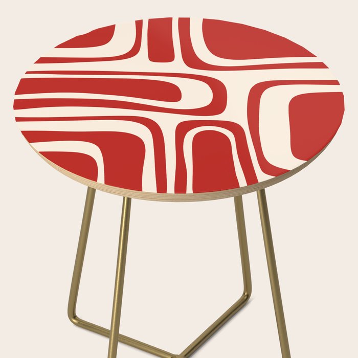 Palm Springs Retro Mid-Century Modern Abstract Minimalist Pattern Red and Almond Cream Side Table Gallery Image 2