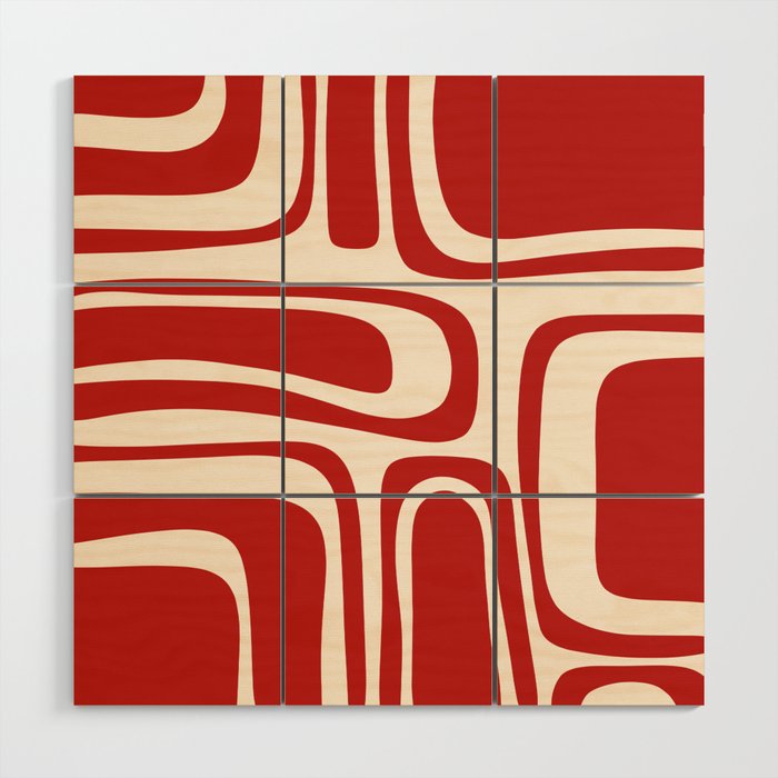 Palm Springs Retro Mid-Century Modern Abstract Minimalist Pattern Red and Almond Cream Wood Wall Art Gallery Image 1