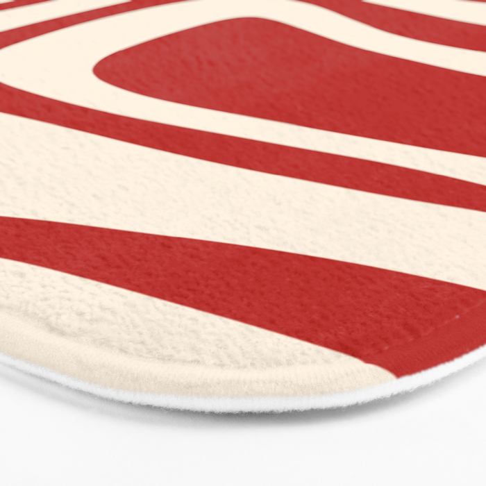 Palm Springs Retro Mid-Century Modern Abstract Minimalist Pattern Red and Almond Cream Bath Mat Gallery Image 3