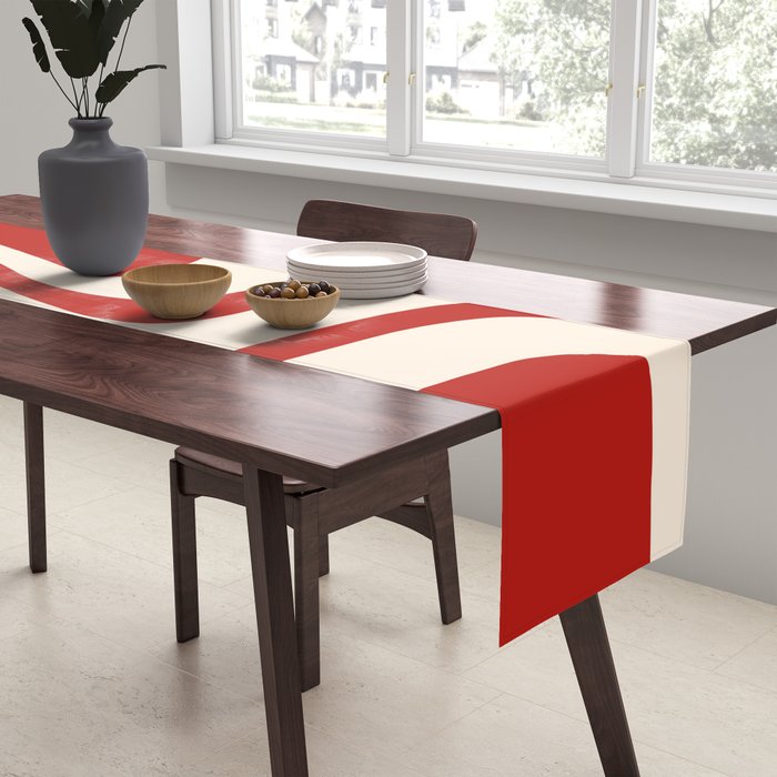 Palm Springs Retro Mid-Century Modern Abstract Minimalist Pattern Red and Almond Cream Table Runner Gallery Image 2