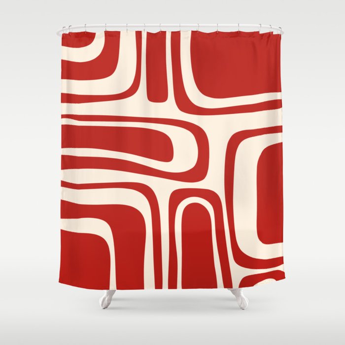 Palm Springs Retro Mid-Century Modern Abstract Minimalist Pattern Red and Almond Cream Shower Curtain Gallery Image 1