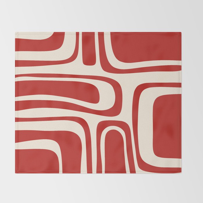 Palm Springs Retro Mid-Century Modern Abstract Minimalist Pattern Red and Almond Cream Throw Blanket Gallery Image 2