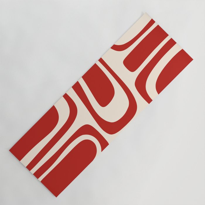 Palm Springs Retro Mid-Century Modern Abstract Minimalist Pattern Red and Almond Cream Yoga Mat Gallery Image 1