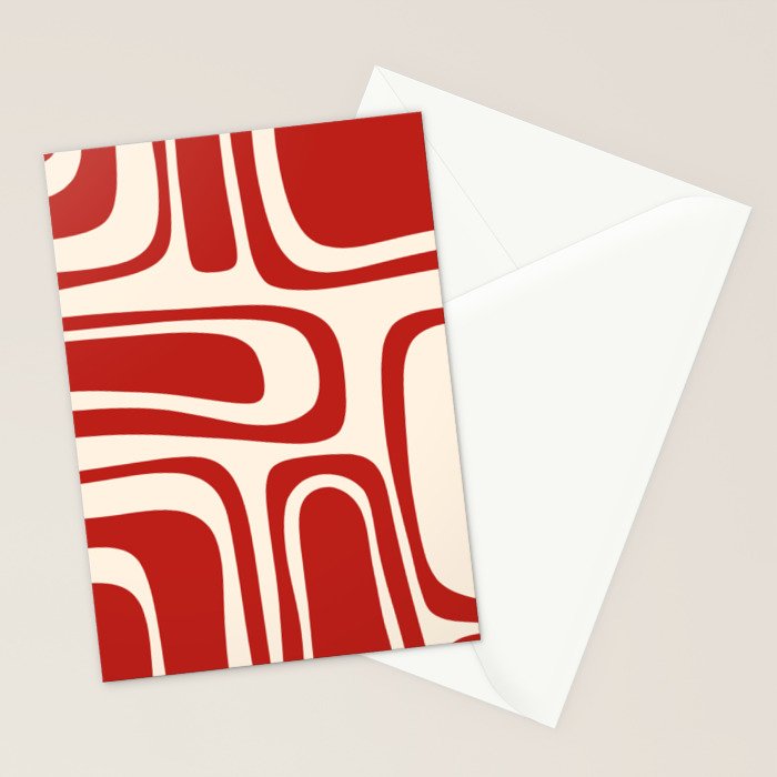 Palm Springs Retro Mid-Century Modern Abstract Minimalist Pattern Red and Almond Cream Stationery Card Gallery Image 2