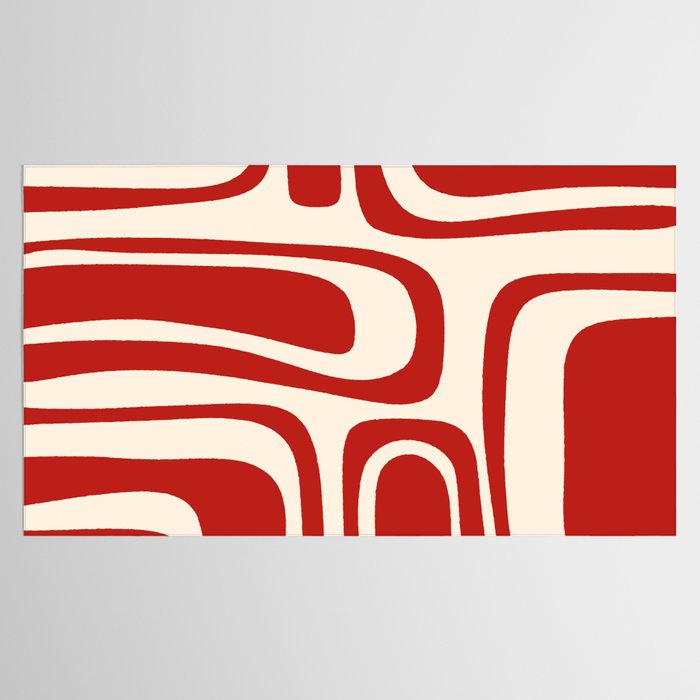 Palm Springs Retro Mid-Century Modern Abstract Minimalist Pattern Red and Almond Cream Tablecloth Gallery Image 2